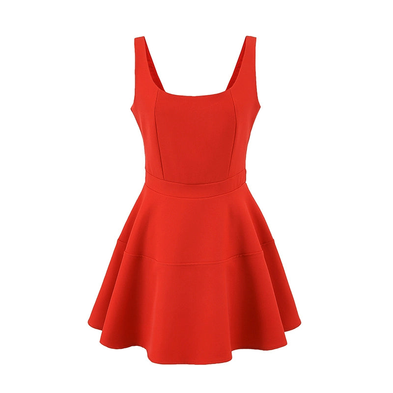 Kelcie Square Neck Mini Dress - Red Short Style [XH9VY2PG]