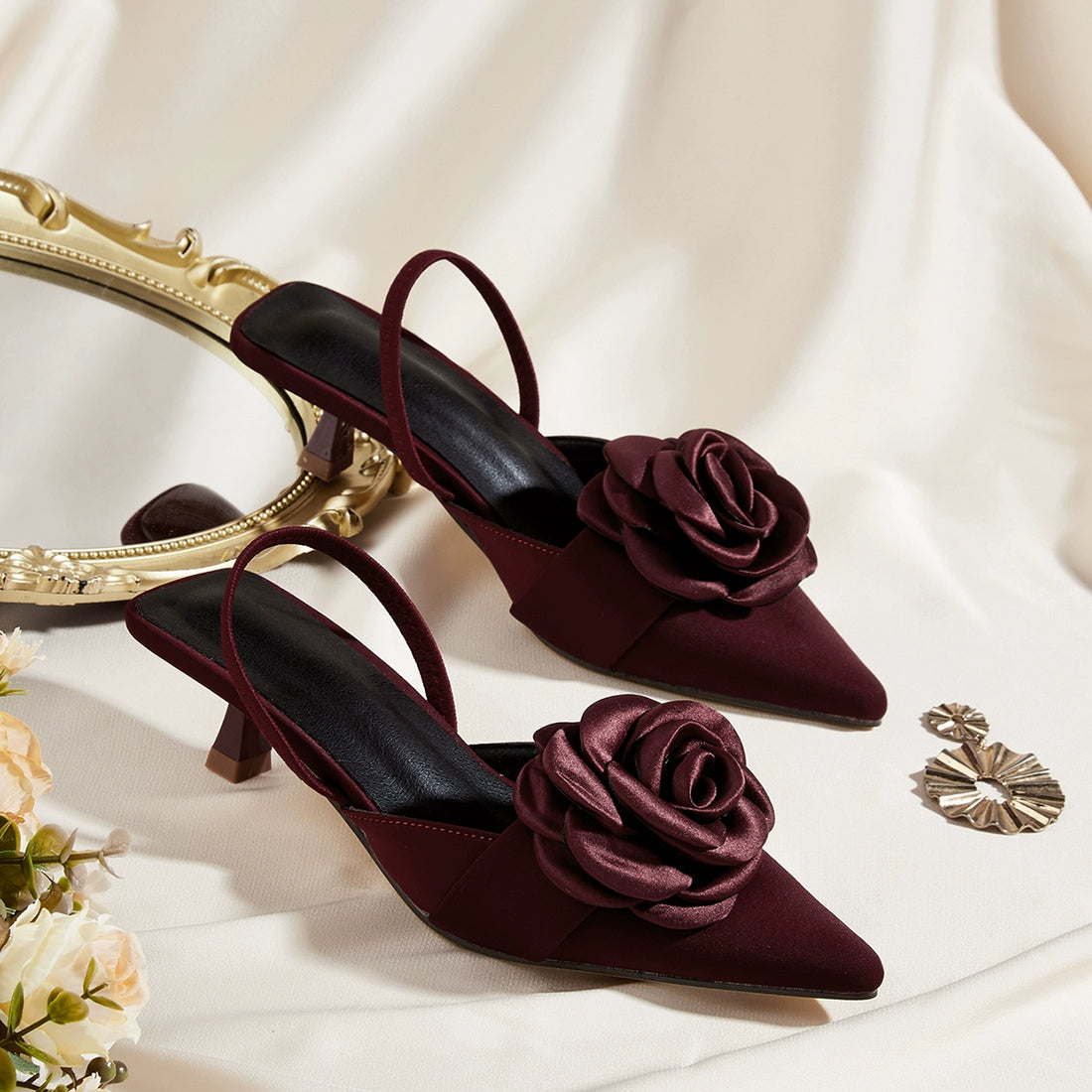 Jaxon Floral Stiletto Sandals - Wine Red [YXEGKAZ0]