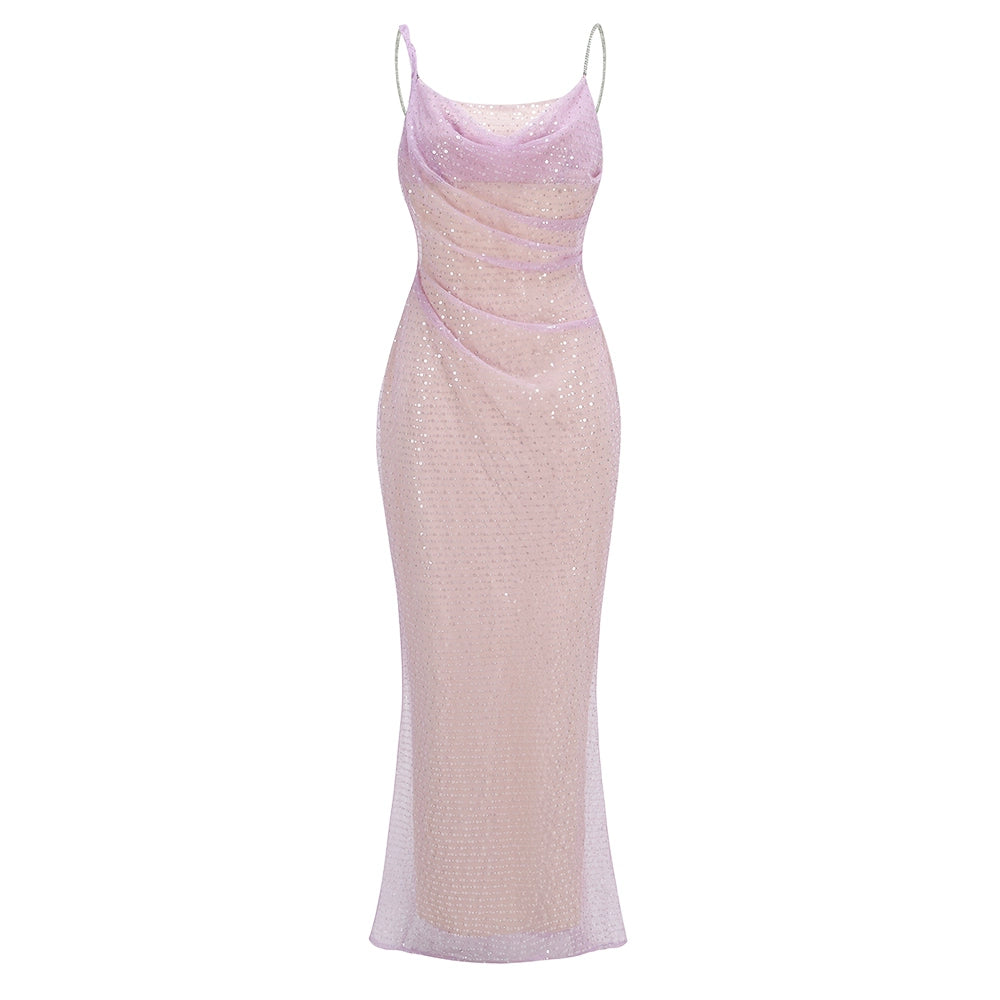 Cayla Sequin Mesh Maxi Dress - Pink [KVUCP8ZZ]