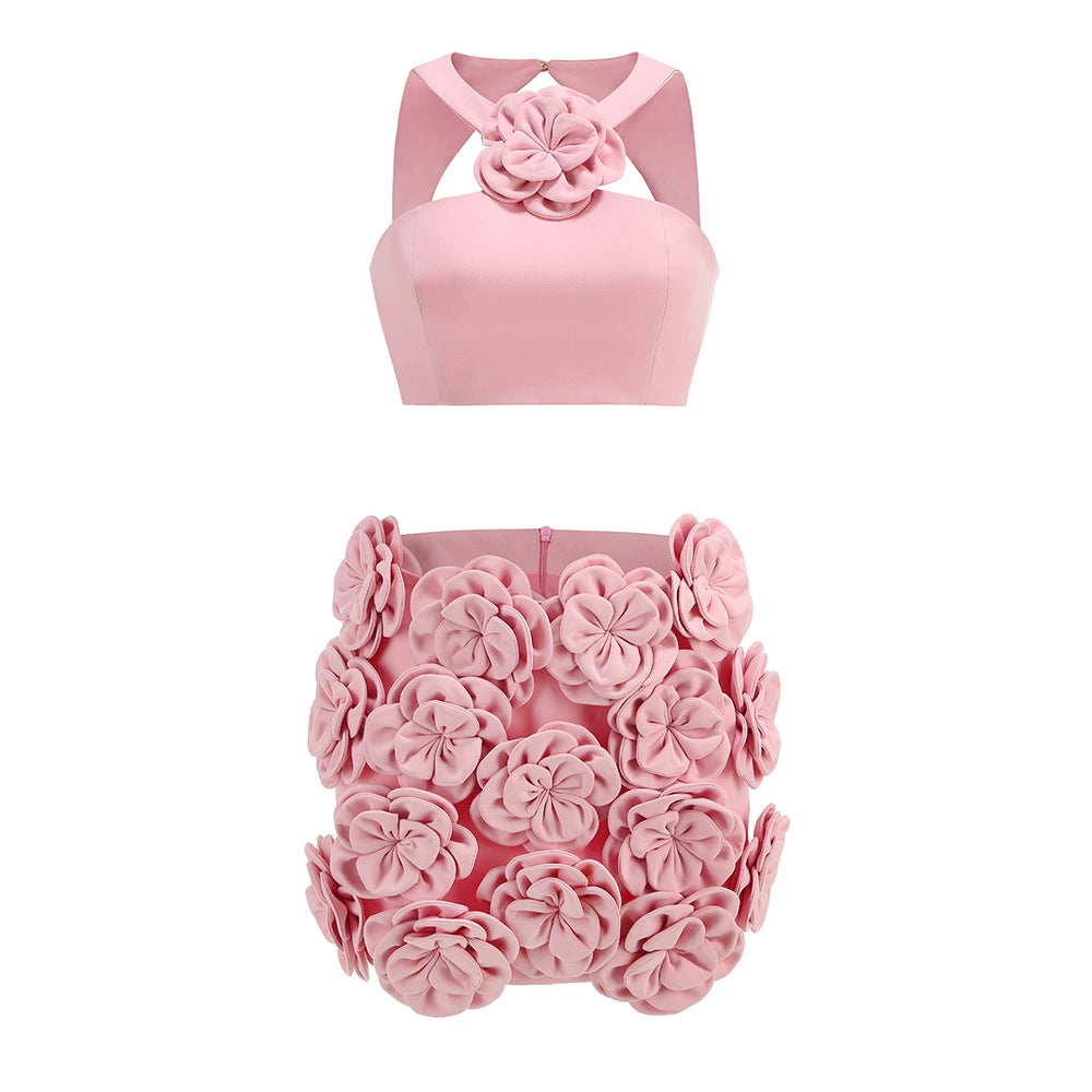Prisha Floral Halter Skirt Set - Pink [ZW2YMB37]