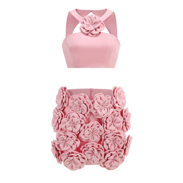 Prisha Floral Halter Skirt Set - Pink [ZW2YMB37]