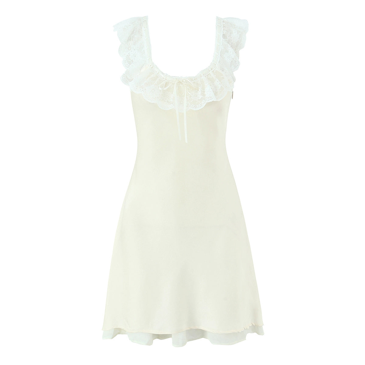 Freja Off-Shoulder Mini Dress - Off-White Lace Trim [Q4LABXJV]