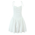 Arsema Puffy Lace Mini Dress - White Textured Strappy Dress [OMO15QIT]
