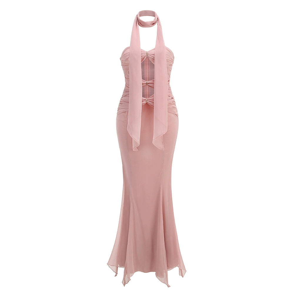 Dalary Pleated Fishtail Maxi Dress - Pink [DII6DOBV]