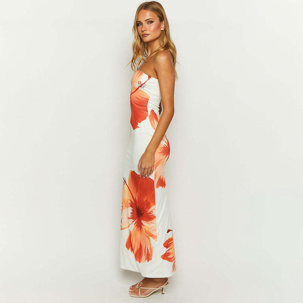 Floral Maxi Dress - Lily Print in Oxblood