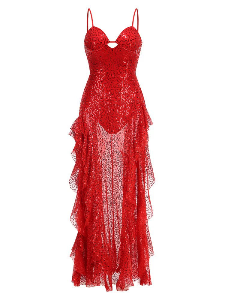 Michal Red Sequin Maxi Dress - Red [Y2C0MGIN]