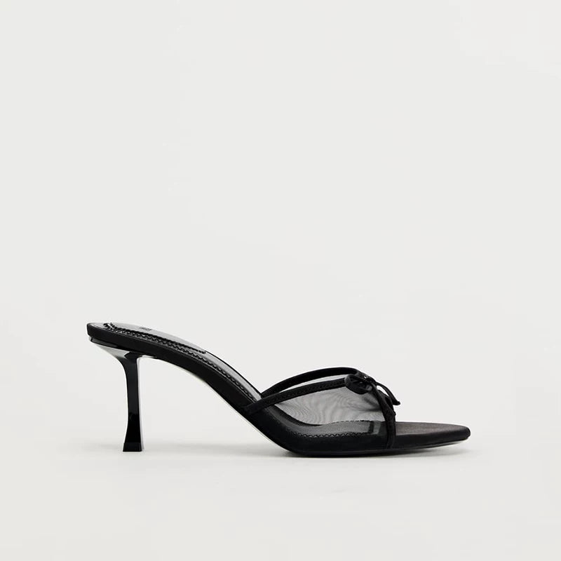 Satin Bow Pointed Toe Mules - Mesh [W0Q64UYN]