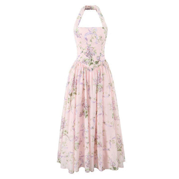 Janey Floral Halter Midi Dress - Pink Floral Print [07LKX8CX]