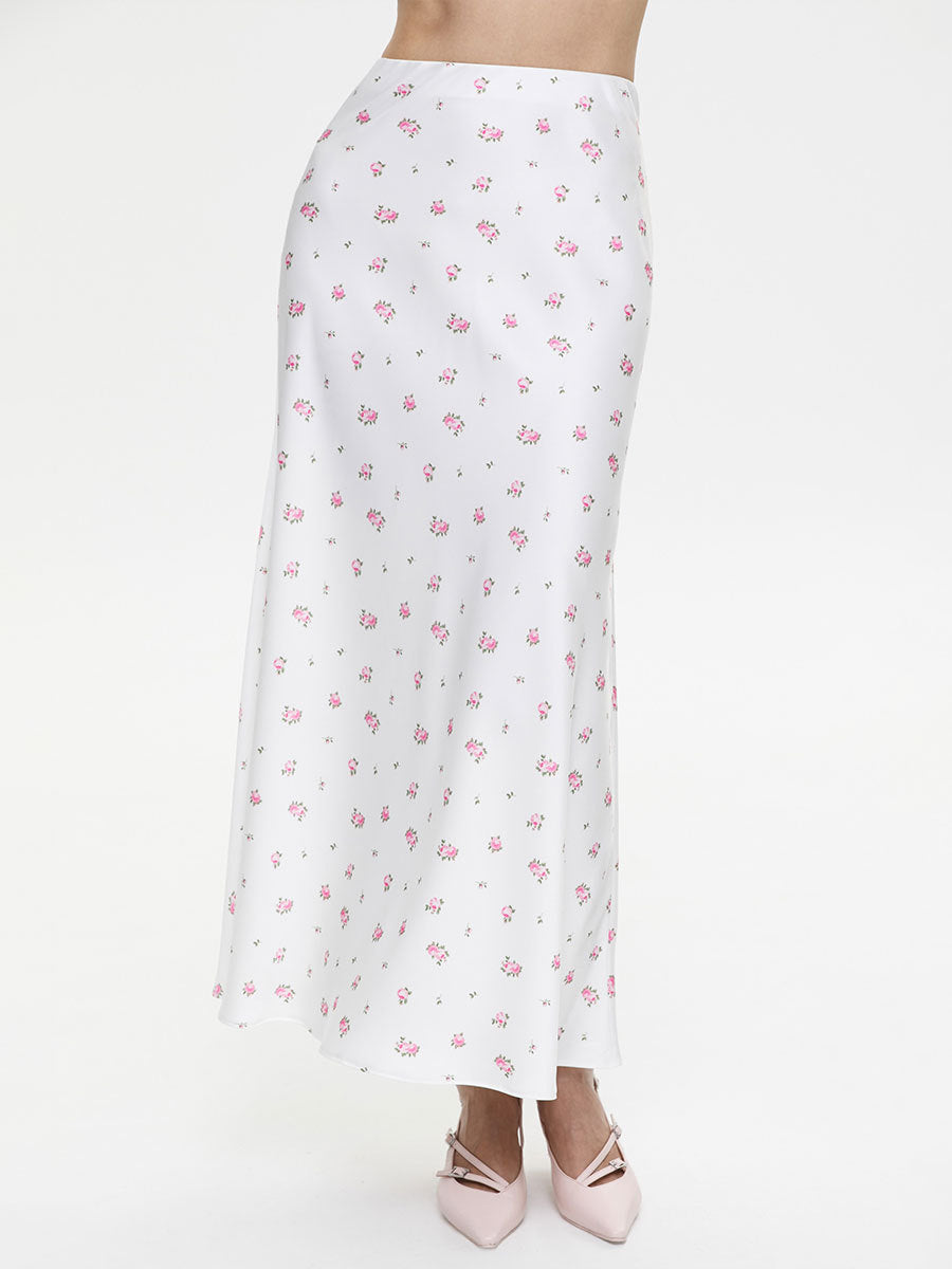 Veera Floral Satin Maxi Skirt