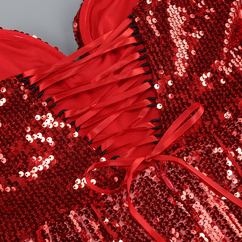 red sequin tunic dress Plus Size - Sequin Mesh Surplice Mini Dress