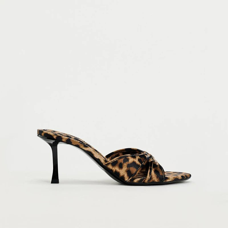 Satin Bow Pointed Toe Mules - Leopard Print [X1LJK50K]