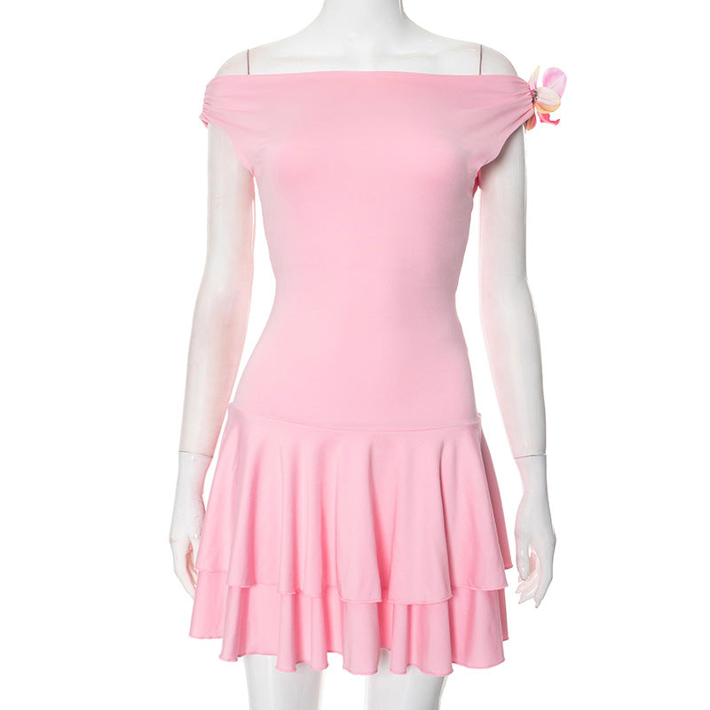 Dyani One Shoulder Pleated Dress - Pink [MDZKZU0B]