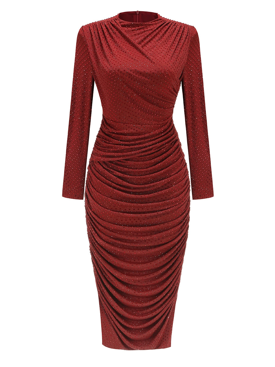 Aiza Embellished Pleated Maxi Dress - Deep Red [SAT2LU67]