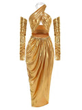 Sanjana Ruched Halter Gown - Gold [3NO4GB6R]
