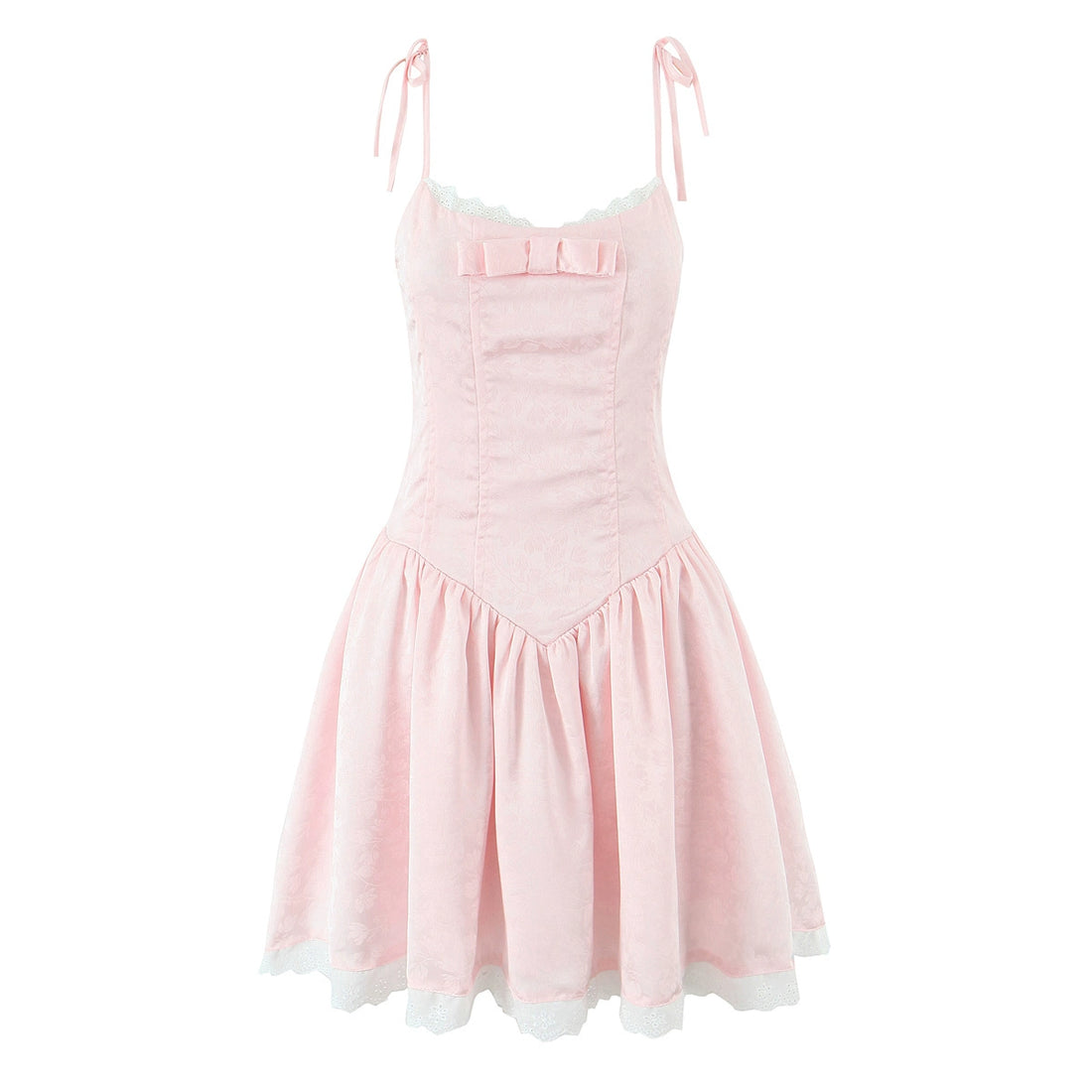 Arsema Puffy Lace Mini Dress - Pink Textured Strappy Dress [BUB7TVF7]