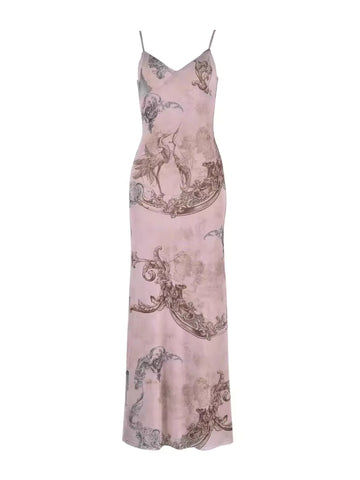 Belle Retro Print V-Neck Maxi Dress