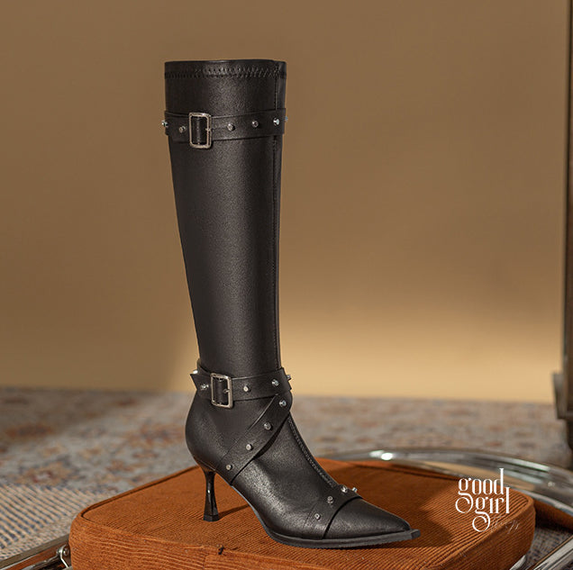 Amariah Studded Denim Boots [V43GF35S]