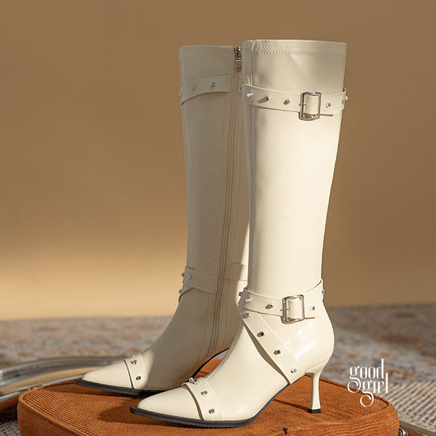 Amariah Studded Denim Boots [E8ZVE5XA]