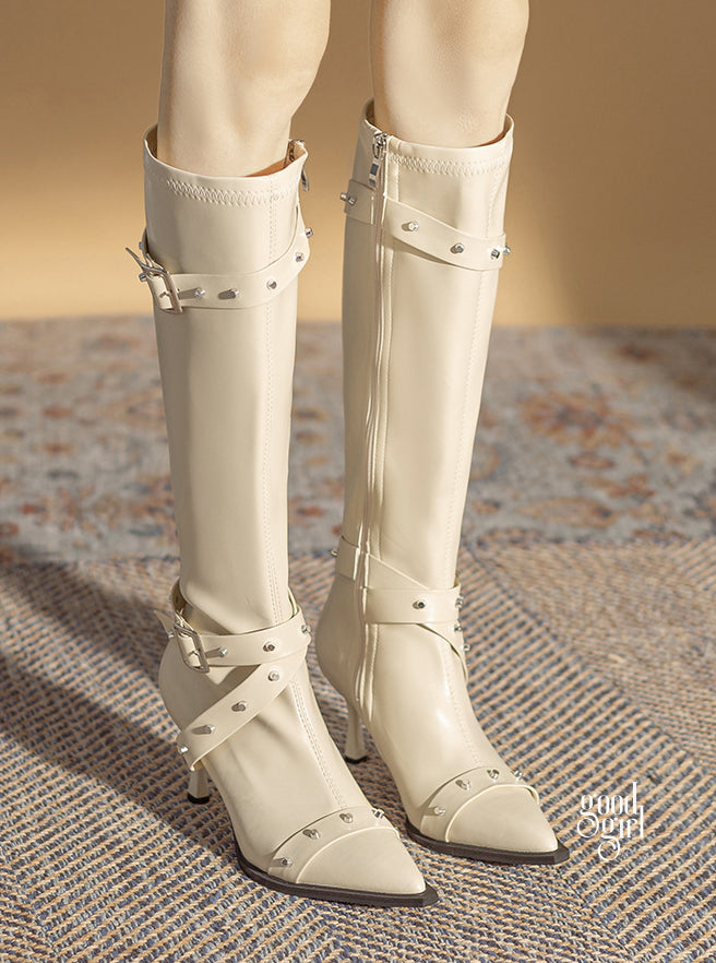 Amariah Studded Denim Boots [G1BTRZ2J]