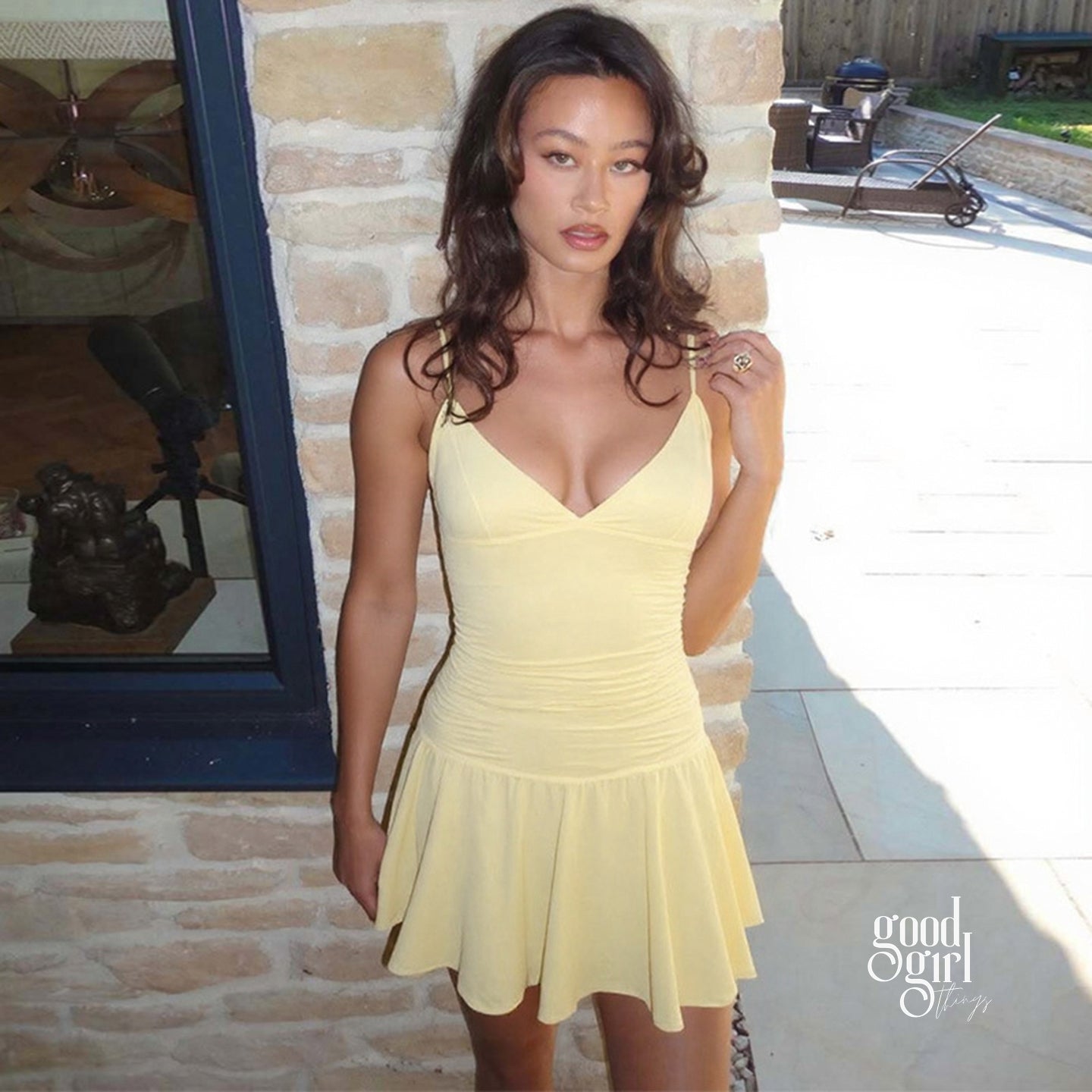 Analise V-Neck Pleated Mini Dress [K3F13ESJ]