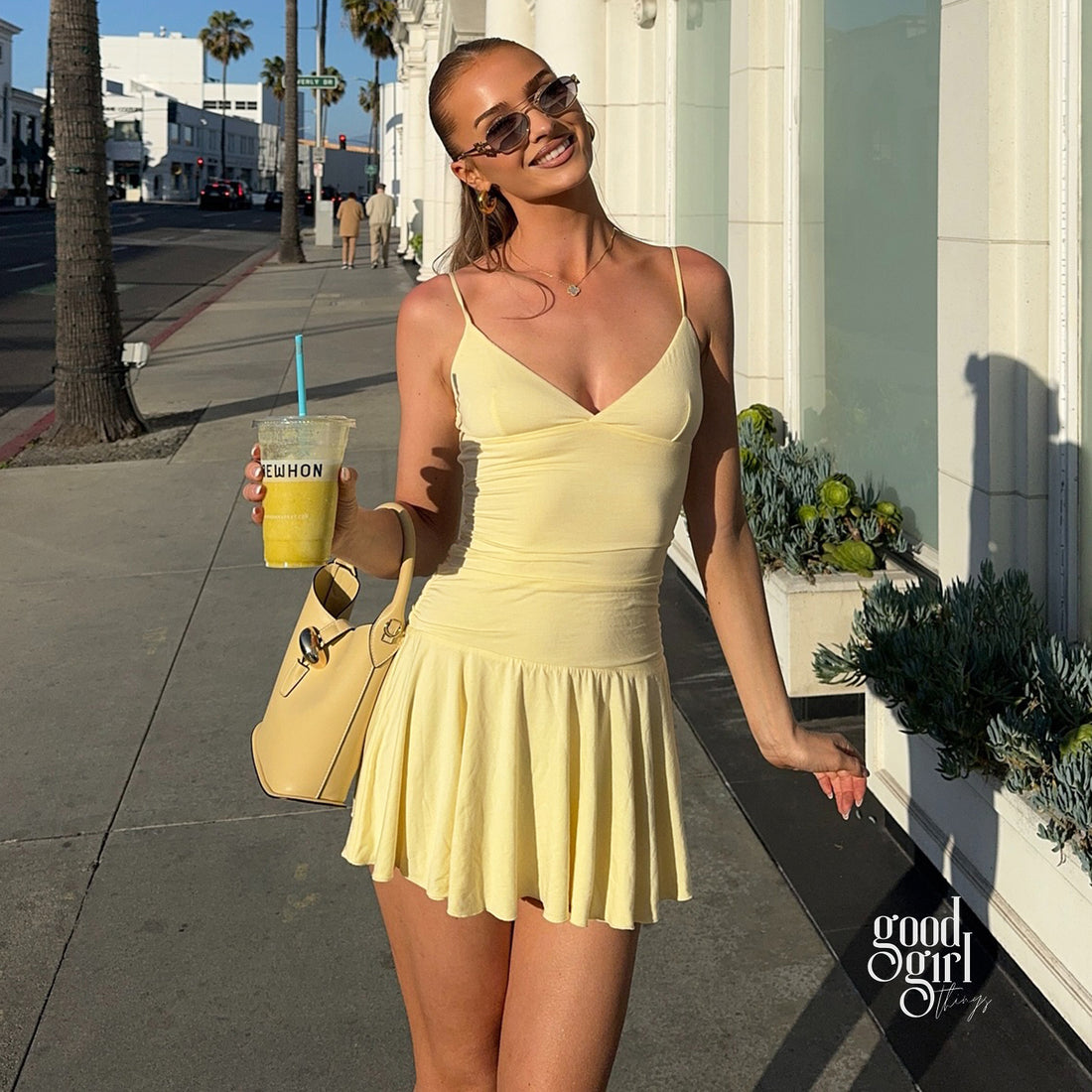 Analise V-Neck Pleated Mini Dress [7EMRB8SC]
