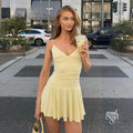 Analise V-Neck Pleated Mini Dress [AZEJE1NQ]