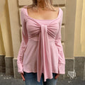 Annabel Pink Bow Square Neck Top [8O9UJPL4]