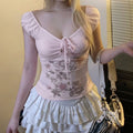 Areya Floral Lace-Up Crop Top [RFERI68E]