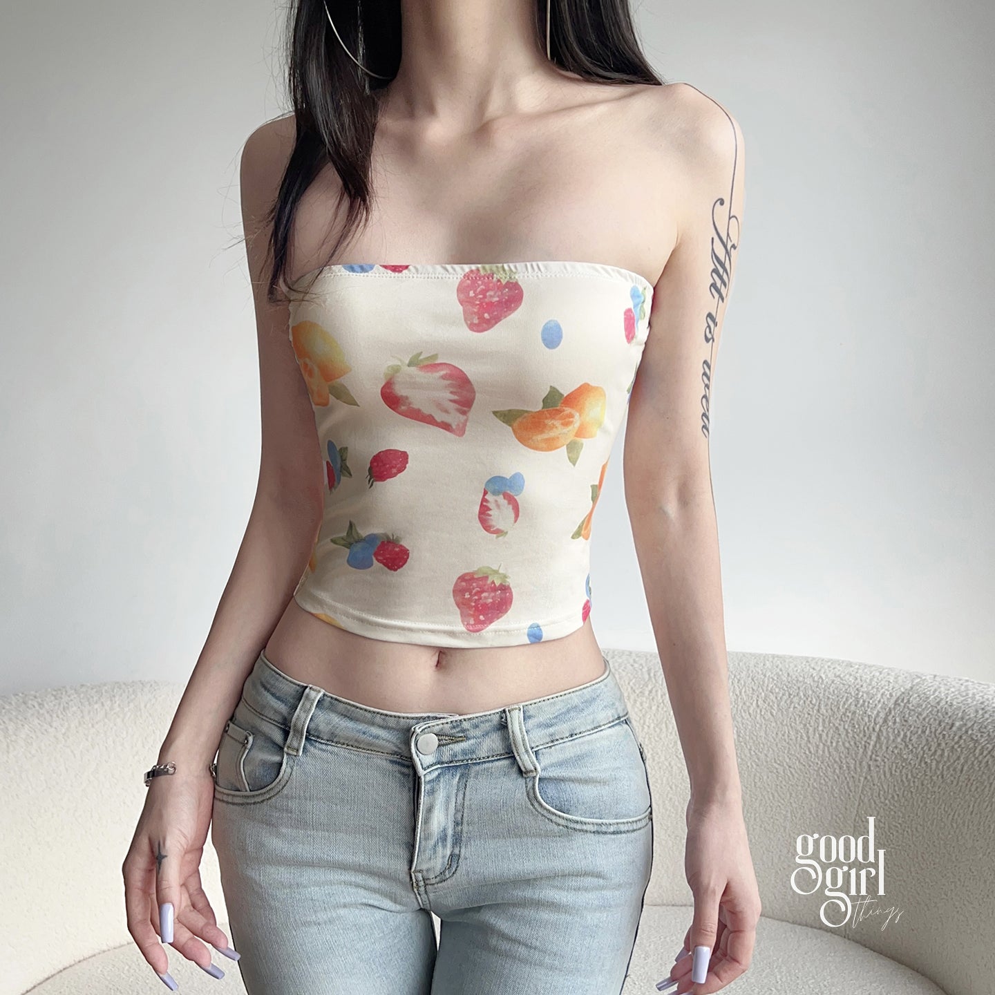 Ashtynn Fruit Print Tube Top [XV07GY13]
