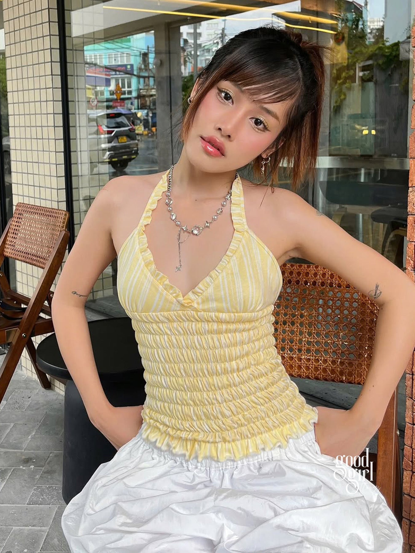 Austin Striped Ruffle Halter Top [WL190ZWK]
