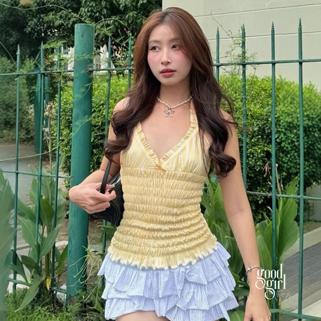 Austin Striped Ruffle Halter Top [FIGYA5AO]