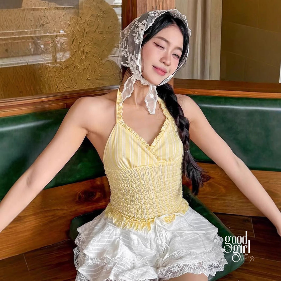 Austin Striped Ruffle Halter Top [595PT9FW]
