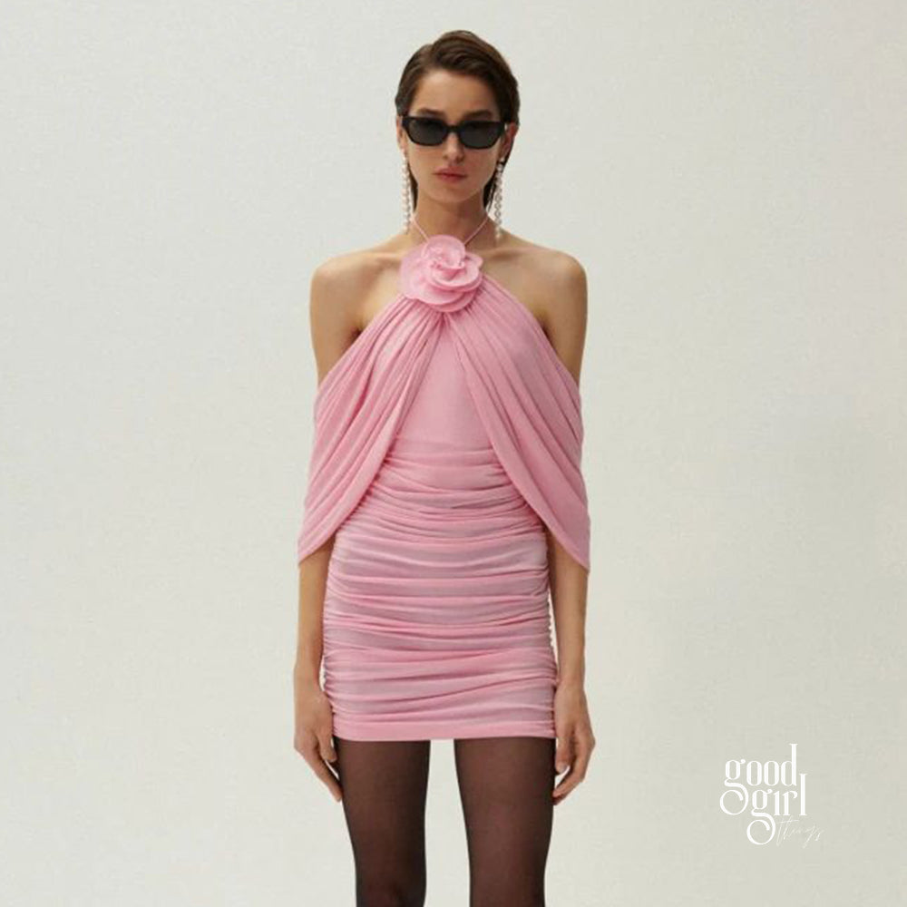 Azelie Floral Halter Mini Dress [12LLDP5O]