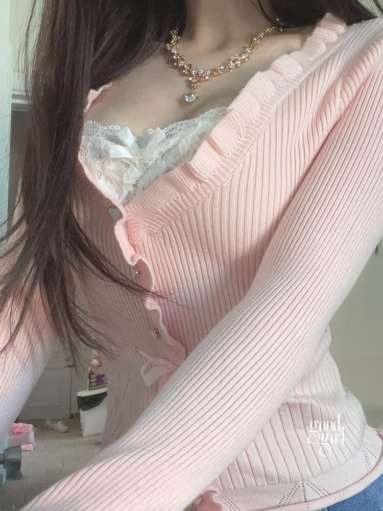 Aziyah Lace V-Neck Knit Top [E7RQXBCB]