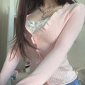 Aziyah Lace V-Neck Knit Top [NFTJUH6L]
