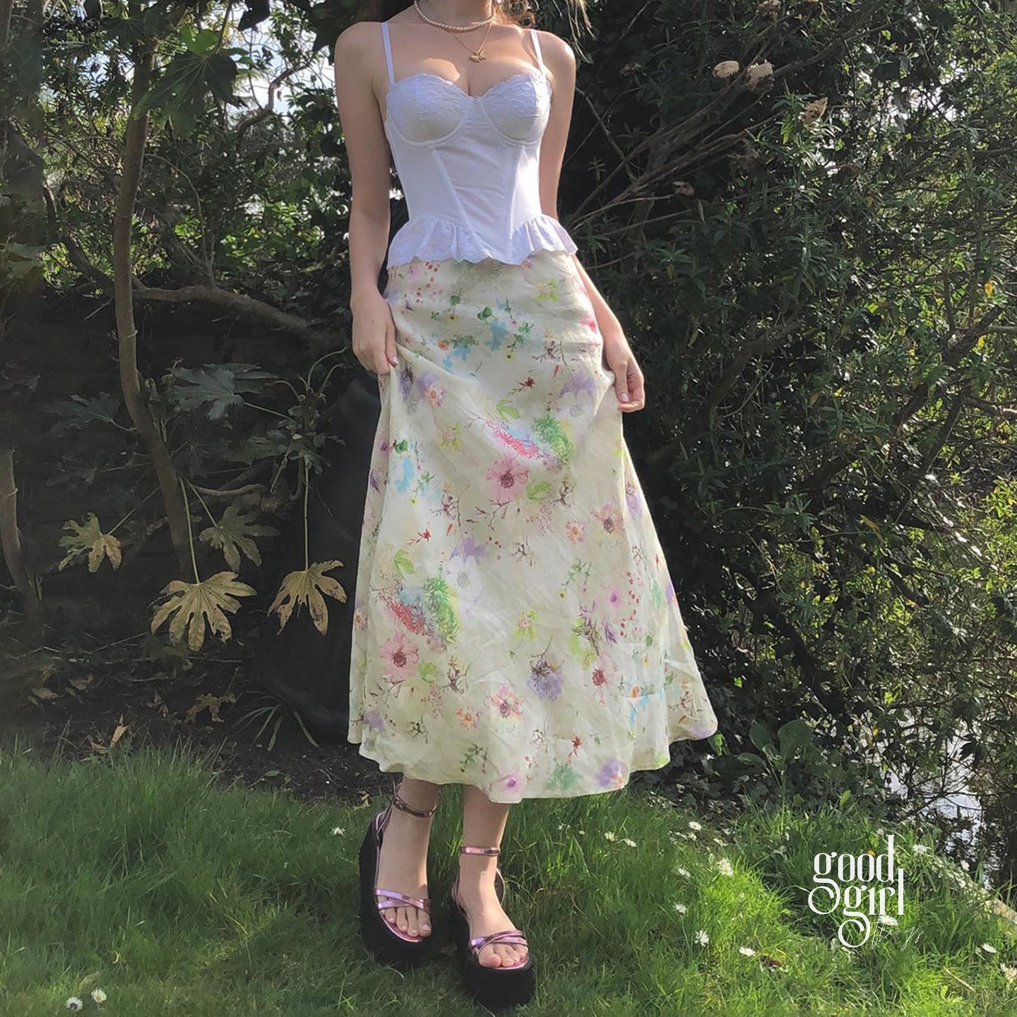 Bea Floral Fishtail Maxi Skirt [HMJ60I9A]