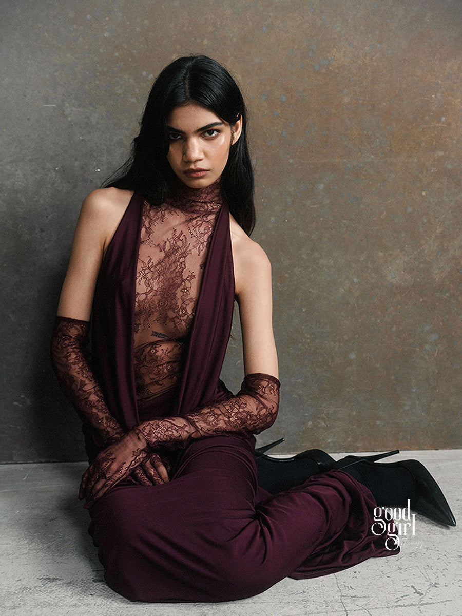 Brandi Halter Lace Gown [M3E87D2O]