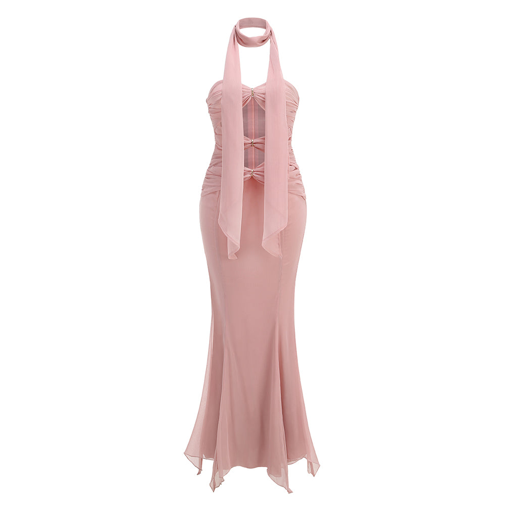 Dalary Pleated Fishtail Maxi Dress [Q1NN8U7B]