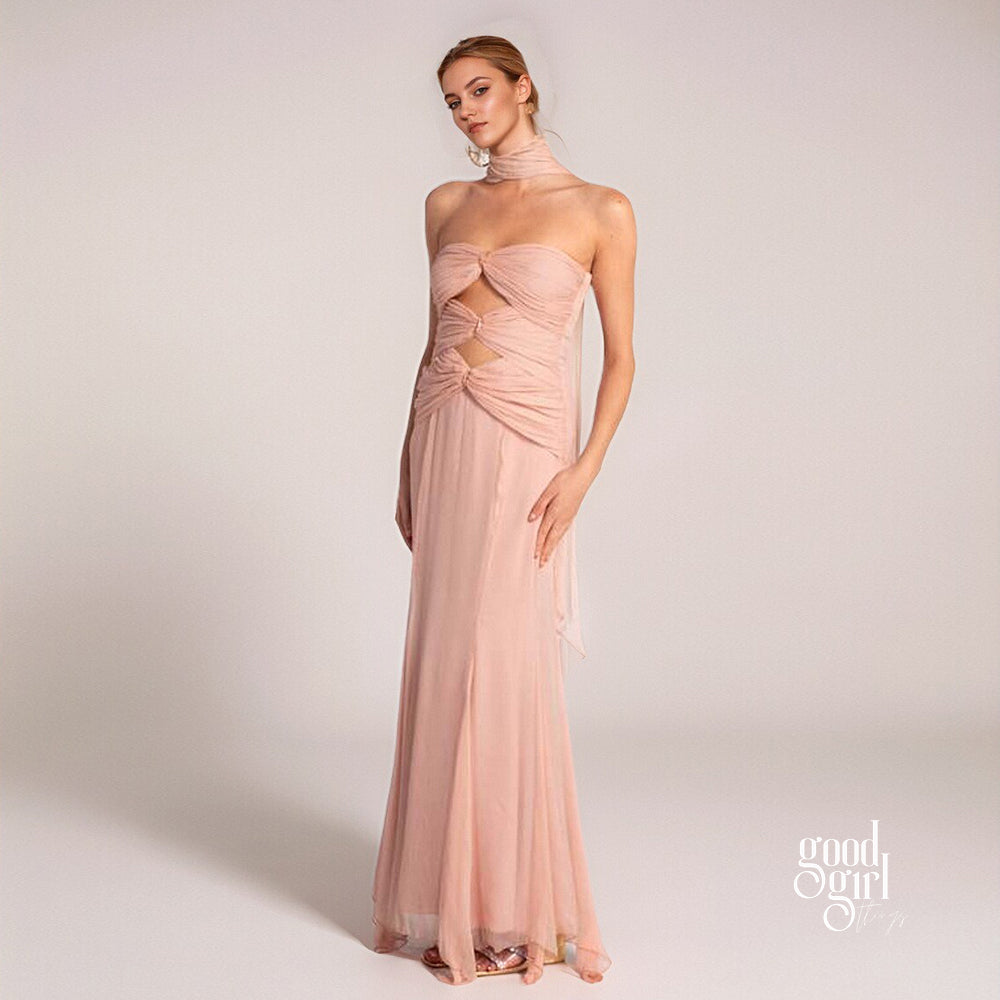 Dalary Pleated Fishtail Maxi Dress [GVE942IY]