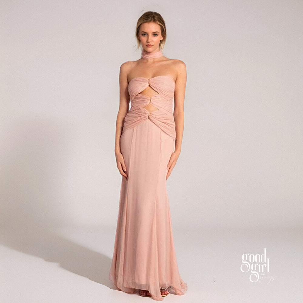 Dalary Pleated Fishtail Maxi Dress [3LHXTXPY]