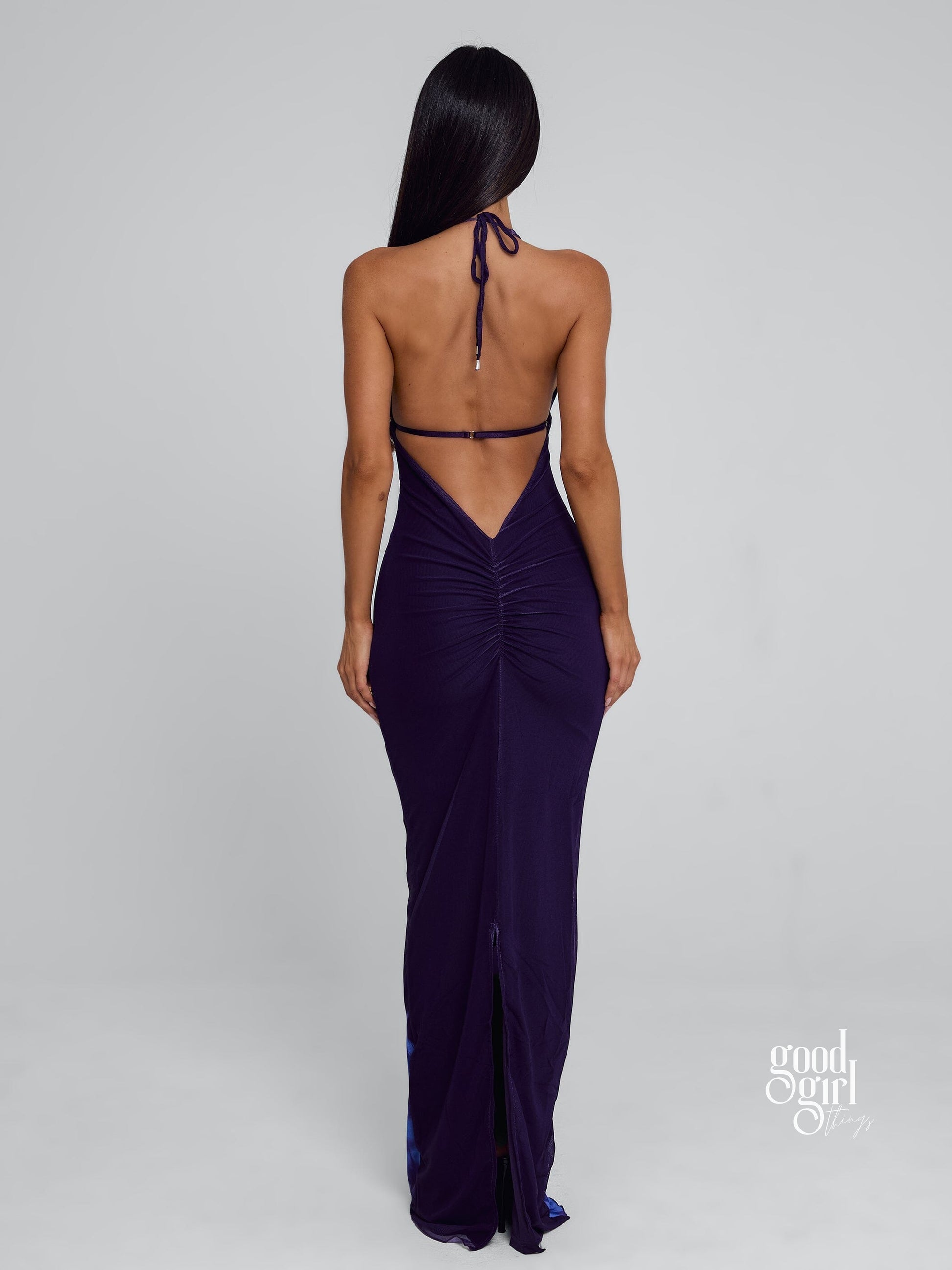 Good Girl Things Dasha Ruched Halter Maxi Dress