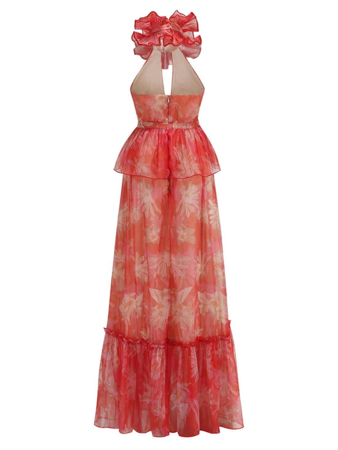 Diala Halter Mesh Maxi Dress - Orange Red [AW1JWK7W]