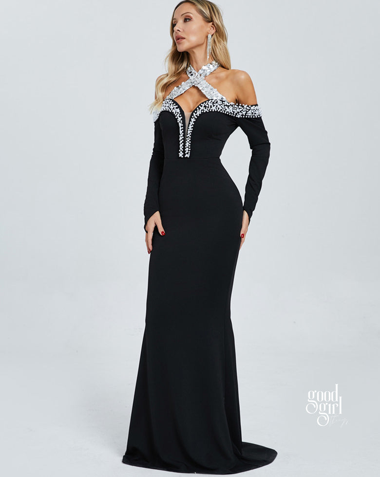 Dolores Halter Embellished Maxi Dress [A2GFHEIN]