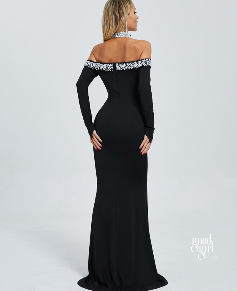Dolores Halter Embellished Maxi Dress [OMKO418D]