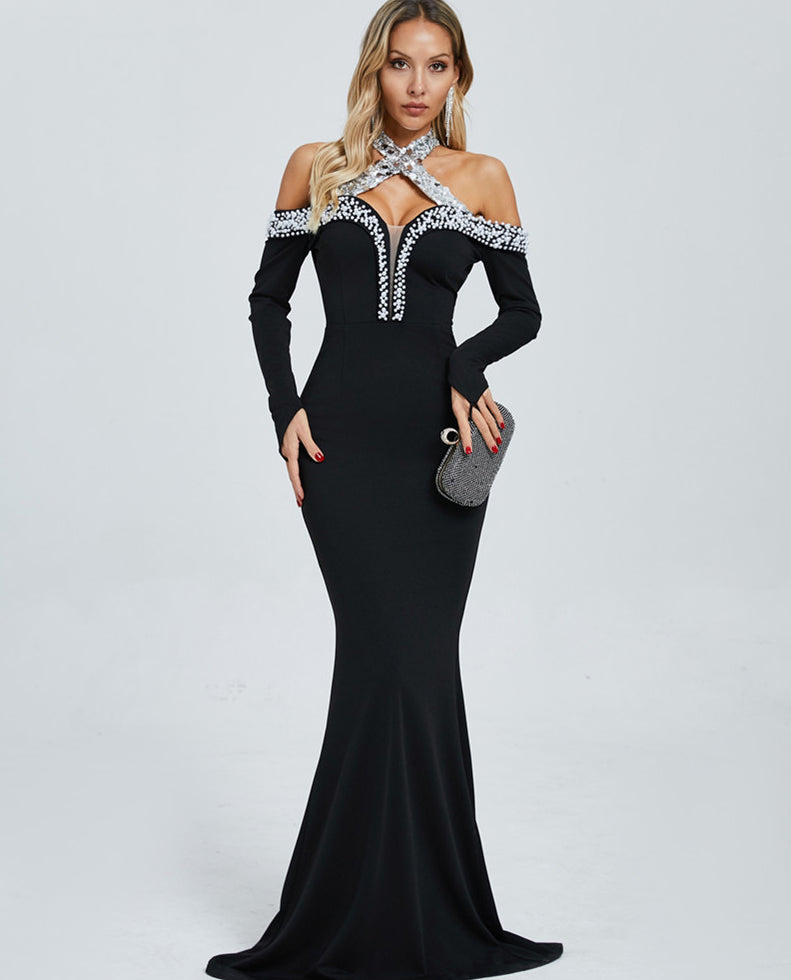 Dolores Halter Embellished Maxi Dress [N9BPM5V2]