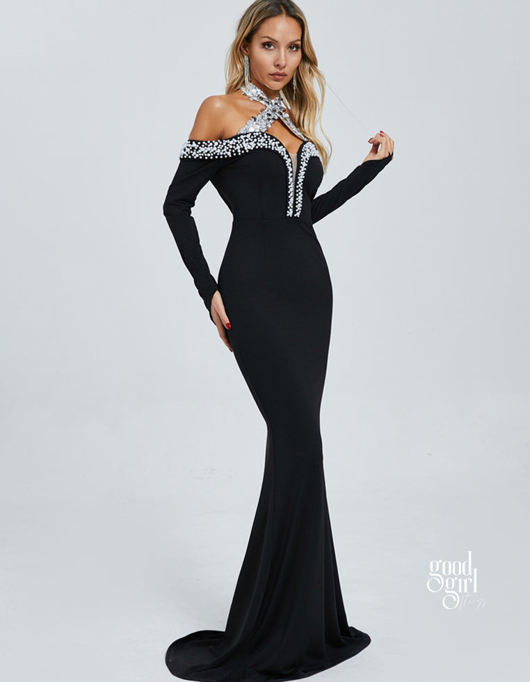 Dolores Halter Embellished Maxi Dress [106HME7M]