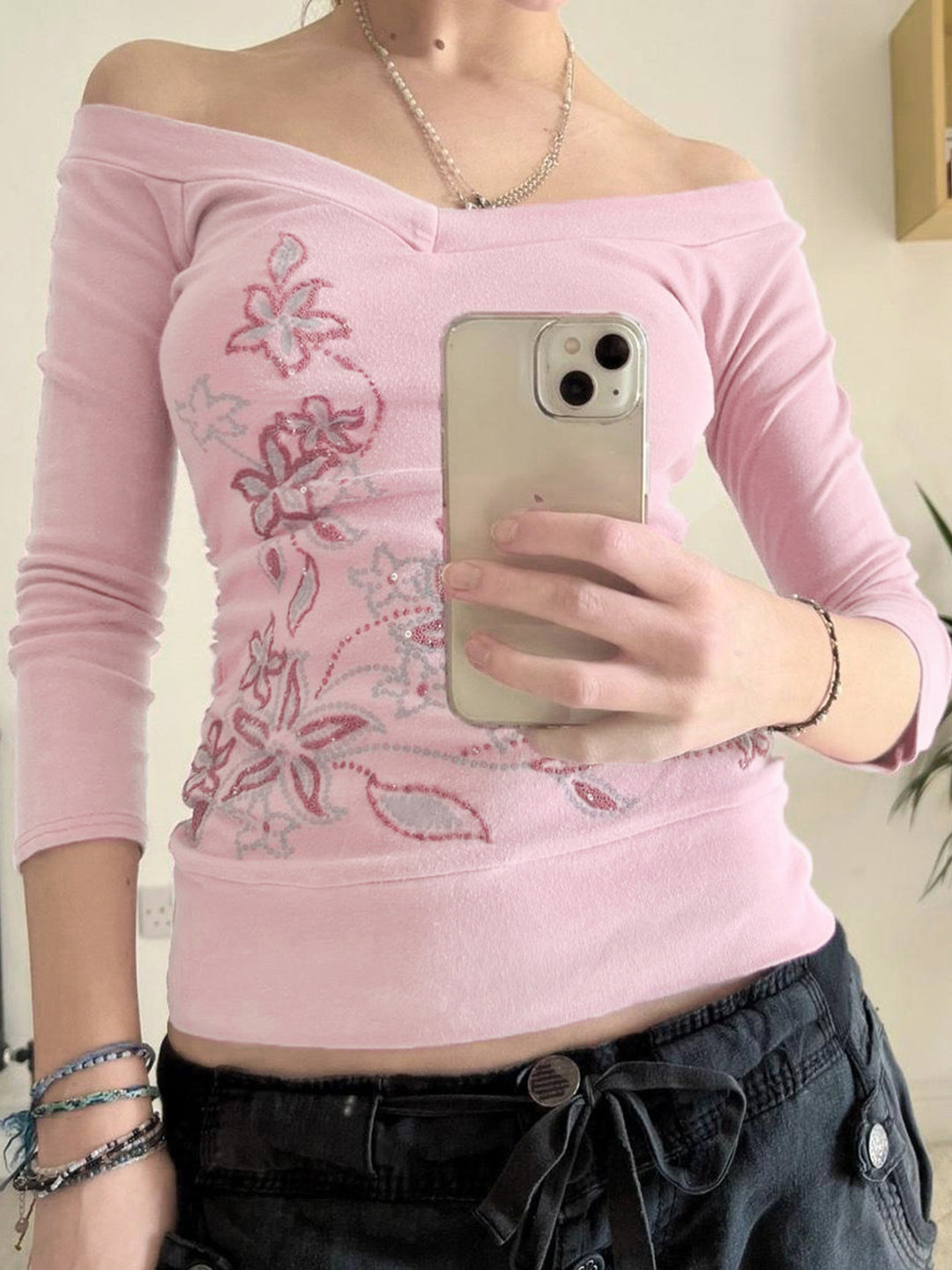 Elissa Floral V-Neck Top [XQLJ960W]