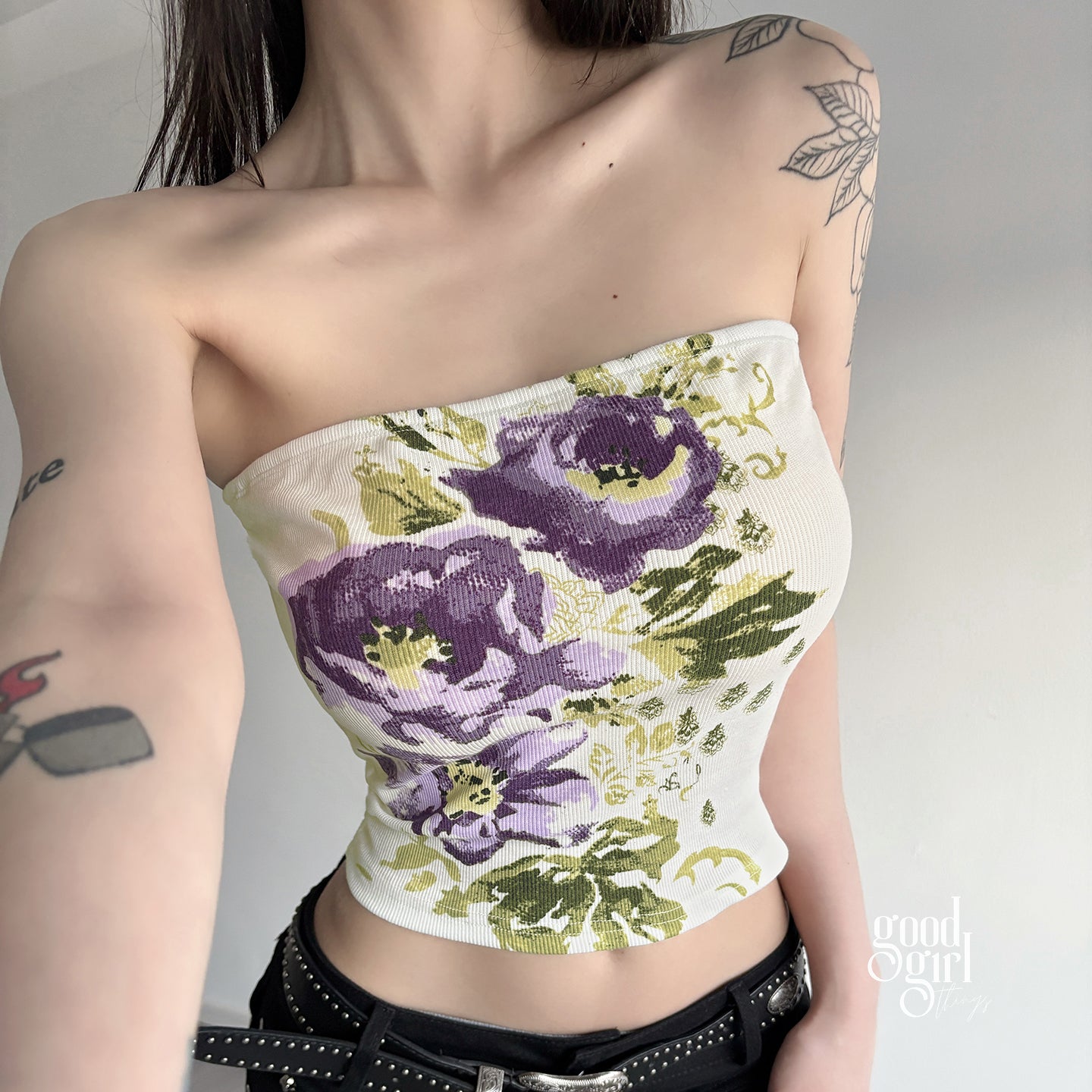 Elli Contrast Floral Tube Top [7P03224H]