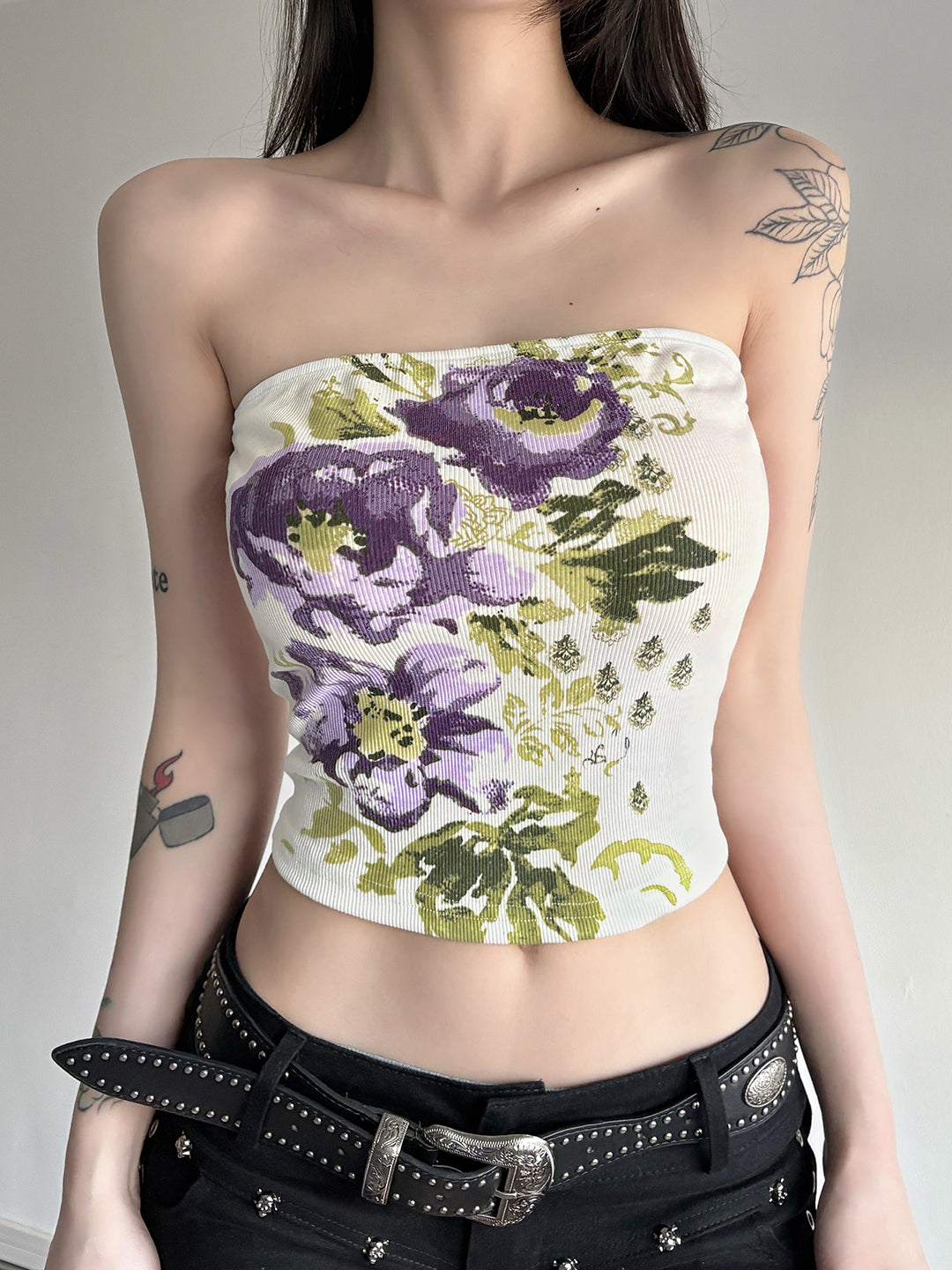 Elli Contrast Floral Tube Top [3CC5QSRC]