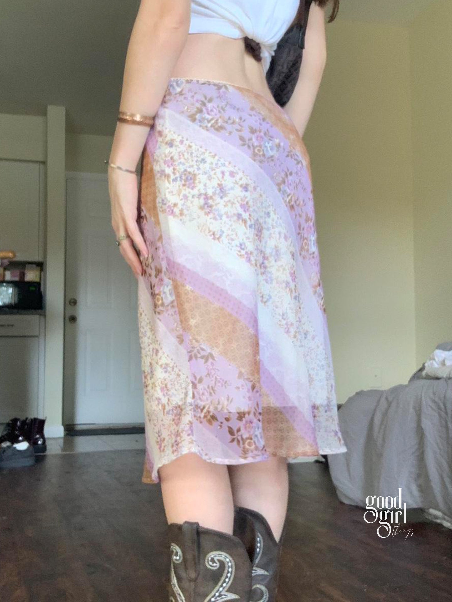 Freyja Floral Mesh Midi Skirt [6ZNFIRIZ]